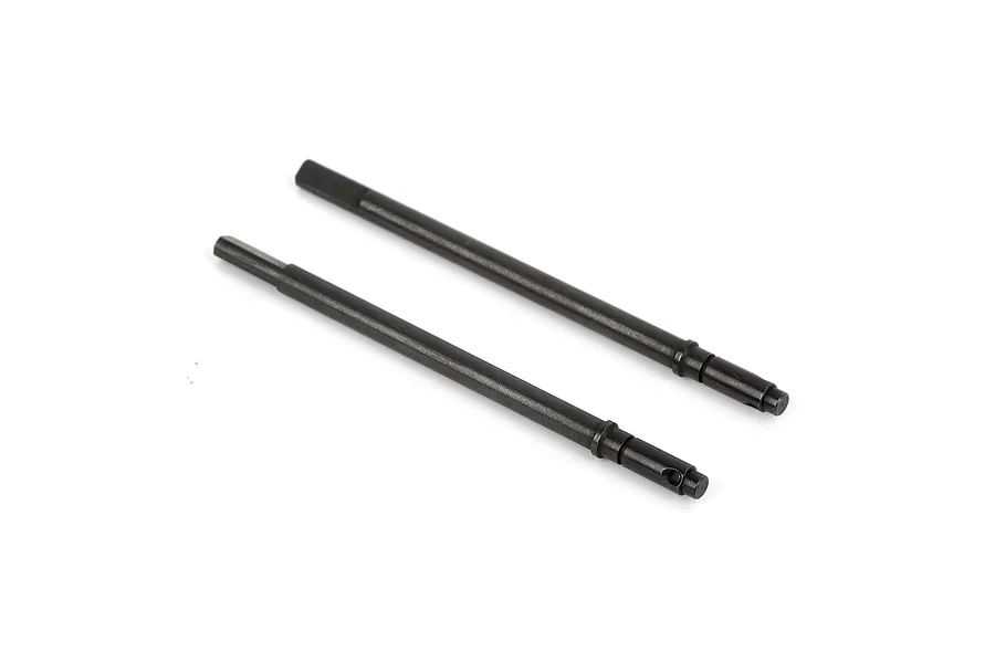 Two black metal rear driveshafts shown on a clean white studio background.