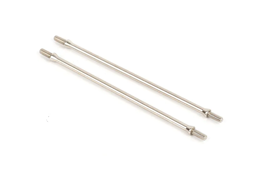 Two metallic threaded steering linkage rods shown against a plain white studio background.