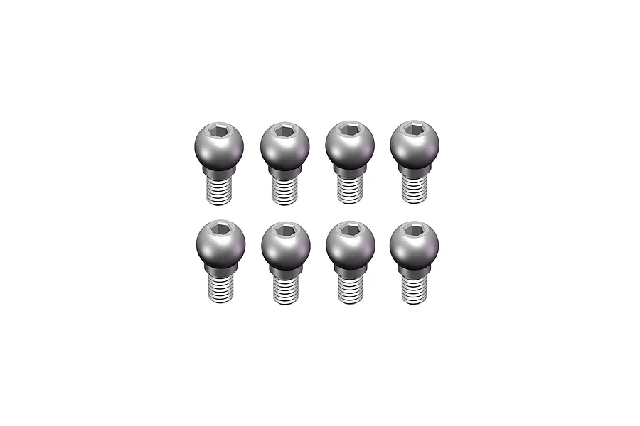 Set of eight silver metal pivot balls with threaded shafts arranged in two rows on a plain white background.