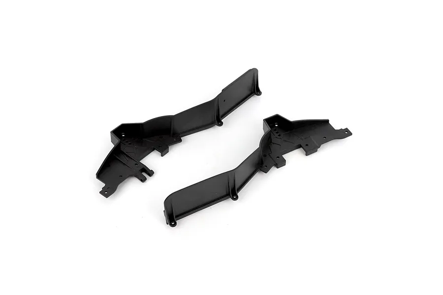 Two black molded plastic fender guards shown from above on a clean white background.