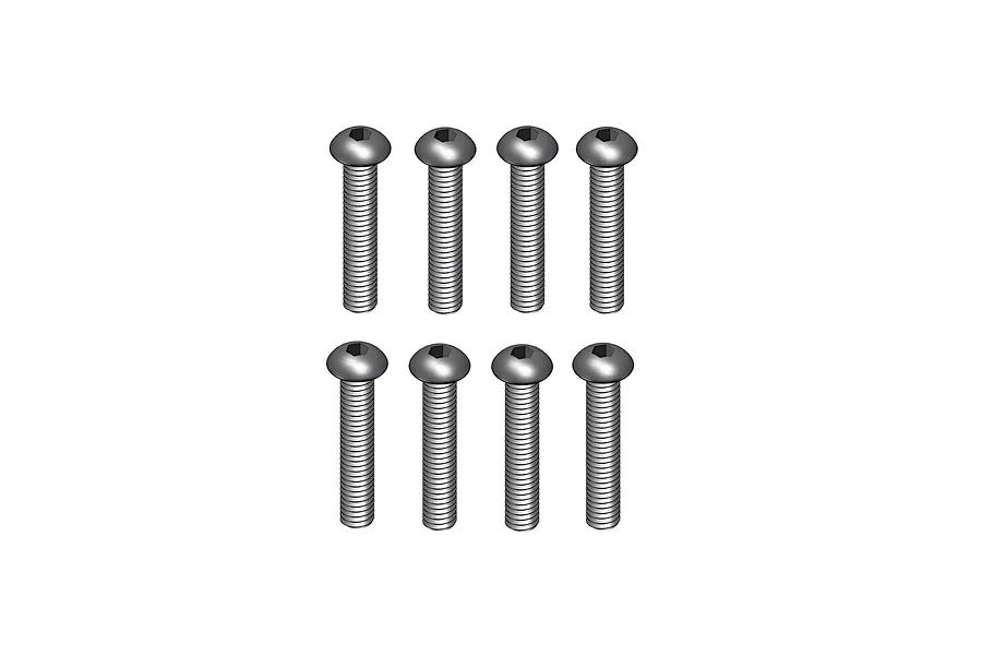 Eight RGT fine thread button head screws displayed in a neat grid on a plain white background.