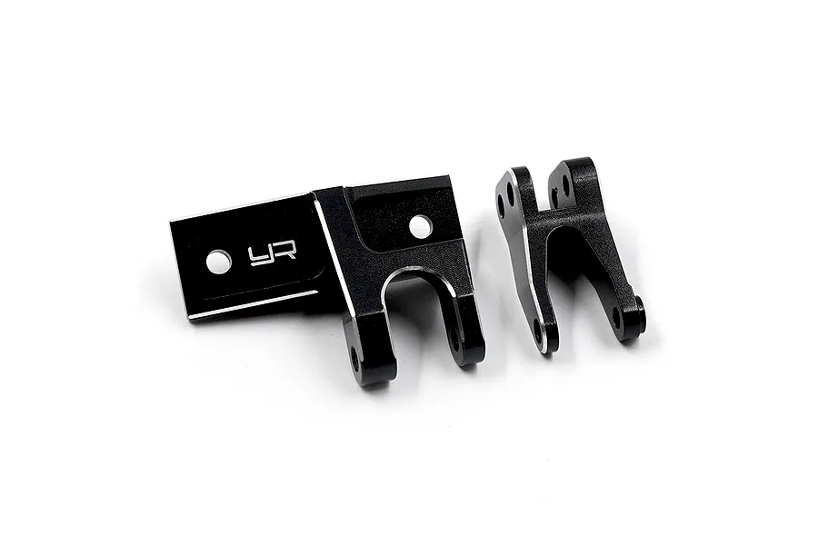 Yeah Racing Aluminium Panhard Mount Set in black, showing two machined metal brackets against a plain white background.