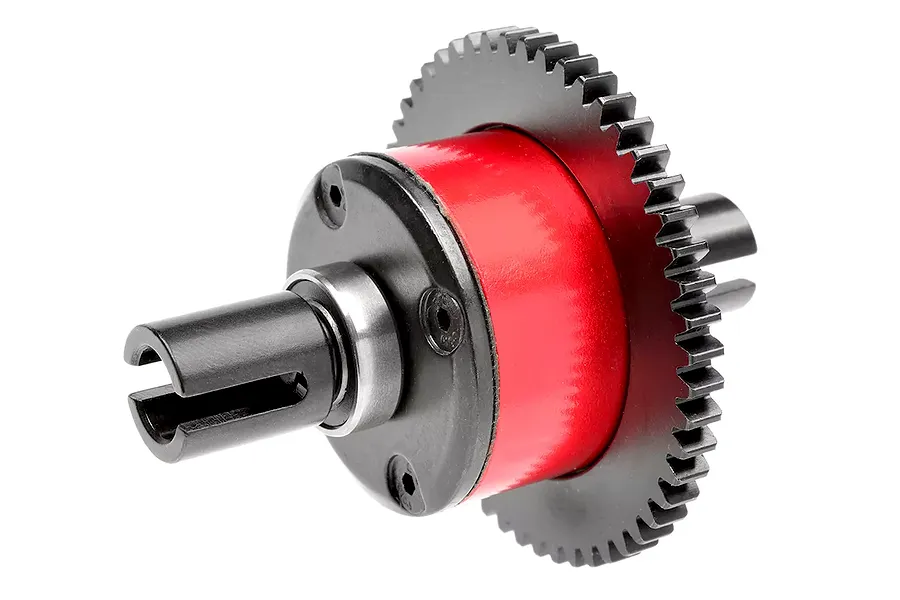 Team Corally steel and aluminium 52T complete differential in red and black against a white background.