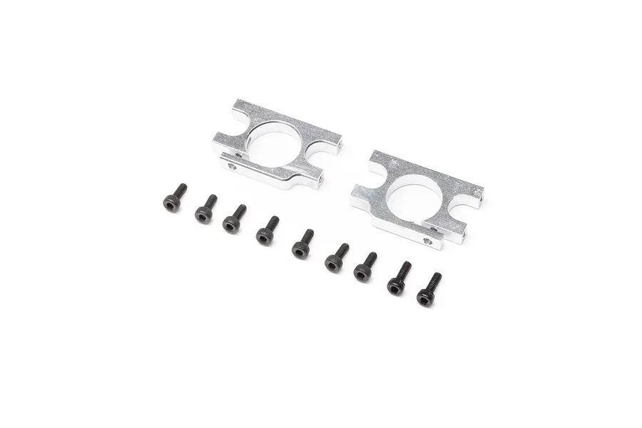Blade aluminium boom clamps and matching screws displayed on a plain white background.