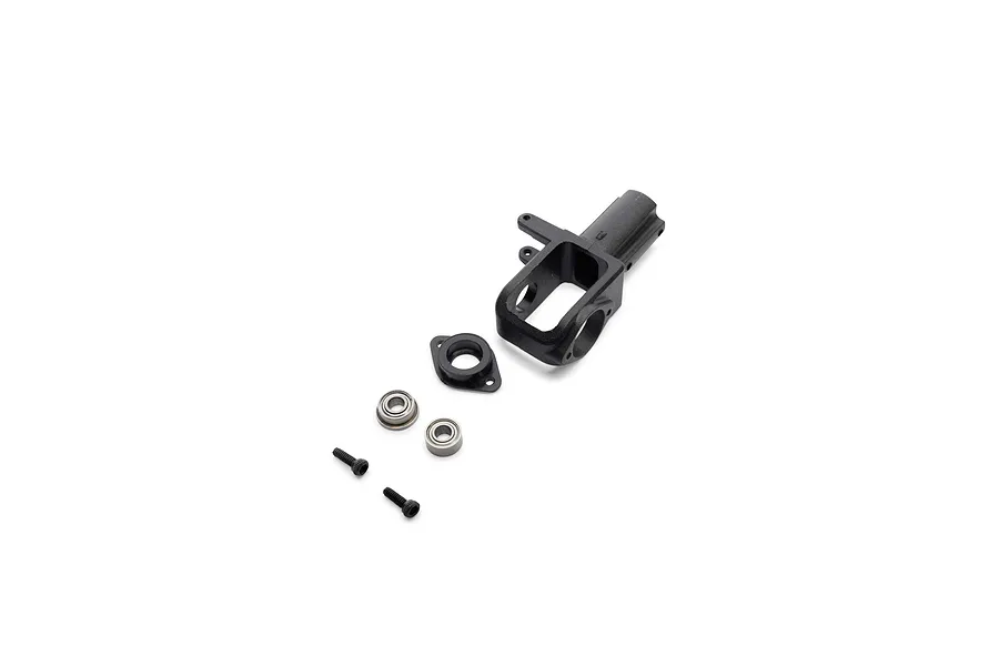 Blade black tail case with included bearings, hardware plate, and two screws on a white background.