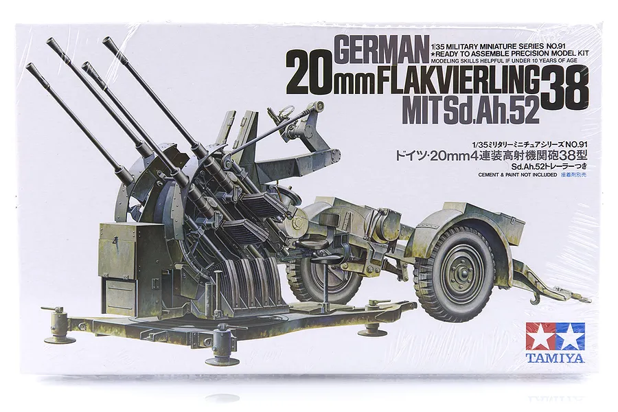Tamiya 1/35 German 20mm MIT Sd. Ah. 52 Flakvierling 38 Scaled Plastic Model Kit image 17068