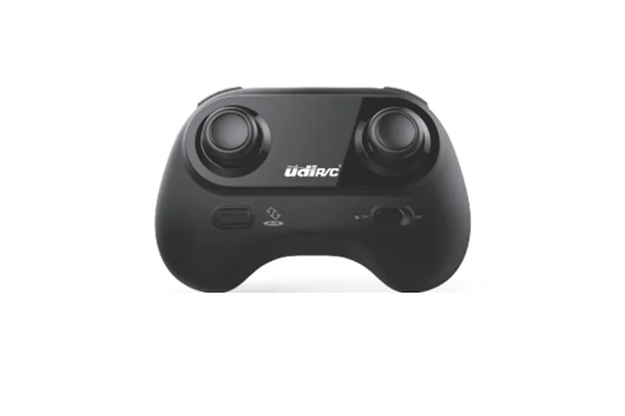 UDI RC 2.4GHz drone transmitter in black, featuring dual joysticks, power switch, and center button against a plain white background.