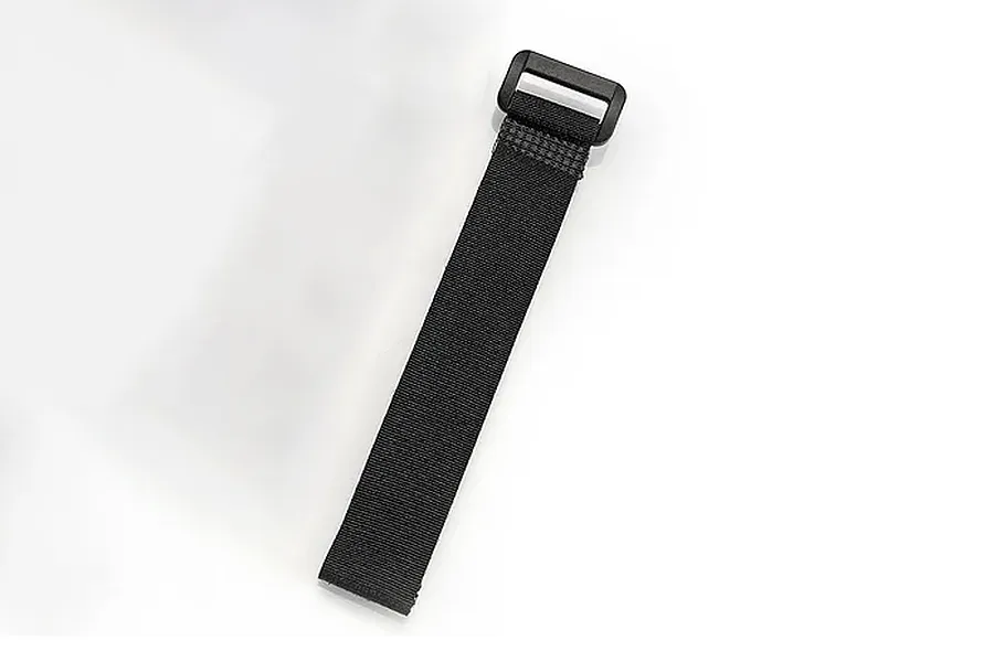Black RGT battery strap featuring a woven fabric band and a plastic buckle on a clean white background.