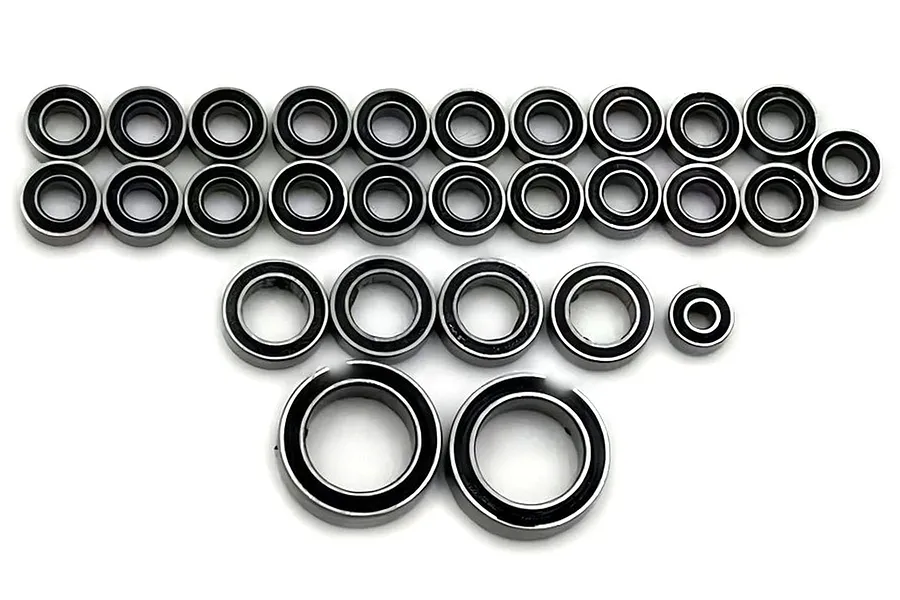Hobby Plus CR18 Complete Rubber Shielded Bearing Set displayed flat on a white background.