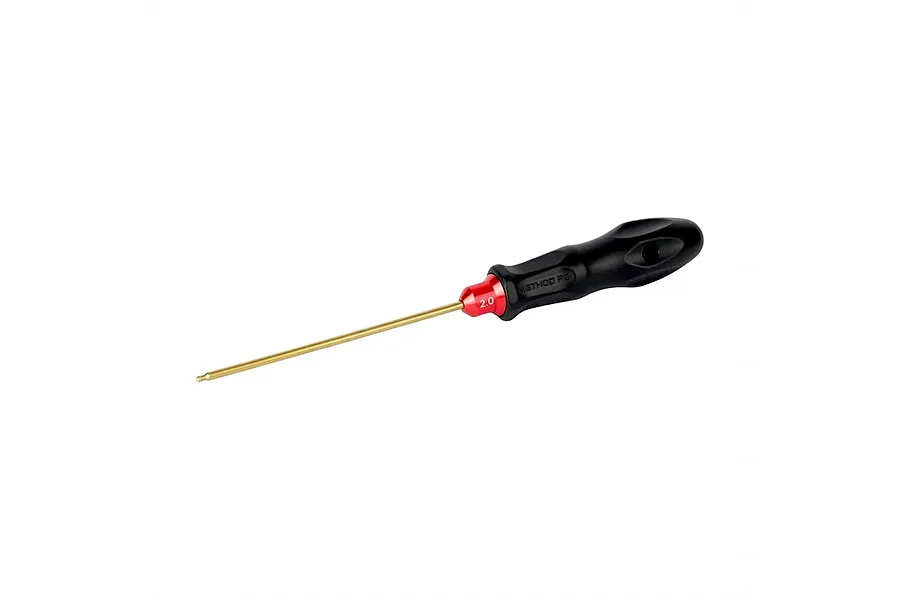Method RC 2.0mm Titanium-Coated Ball Hex Driver featuring a black handle, red collar with white 2.0 marking, and gold-colored tip.