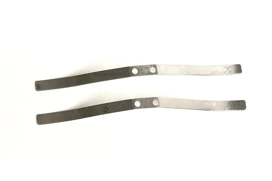 Two long metal leaf springs with mounting holes shown against a plain white background.