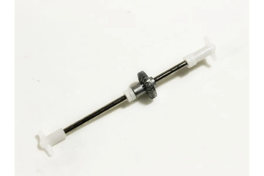 WPL metal front axle assembly with a center bevel gear and plastic ends on a white background.