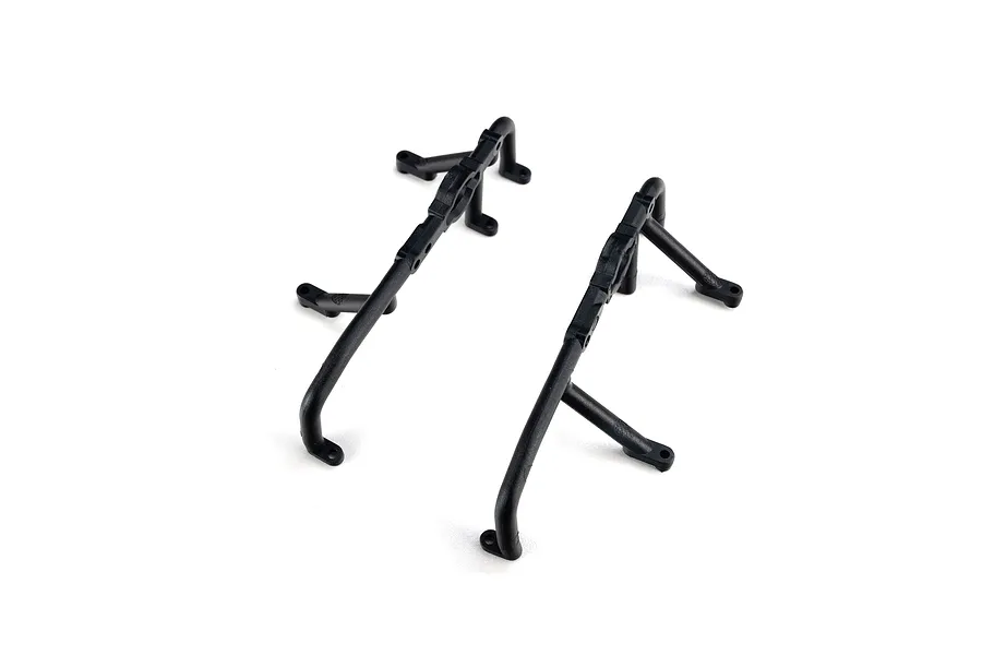 Two black molded plastic roll cage mount components displayed against a clean white background.