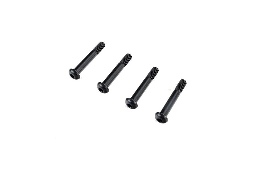 Four black partially threaded shoulder screws with socket head caps against a clean white background.