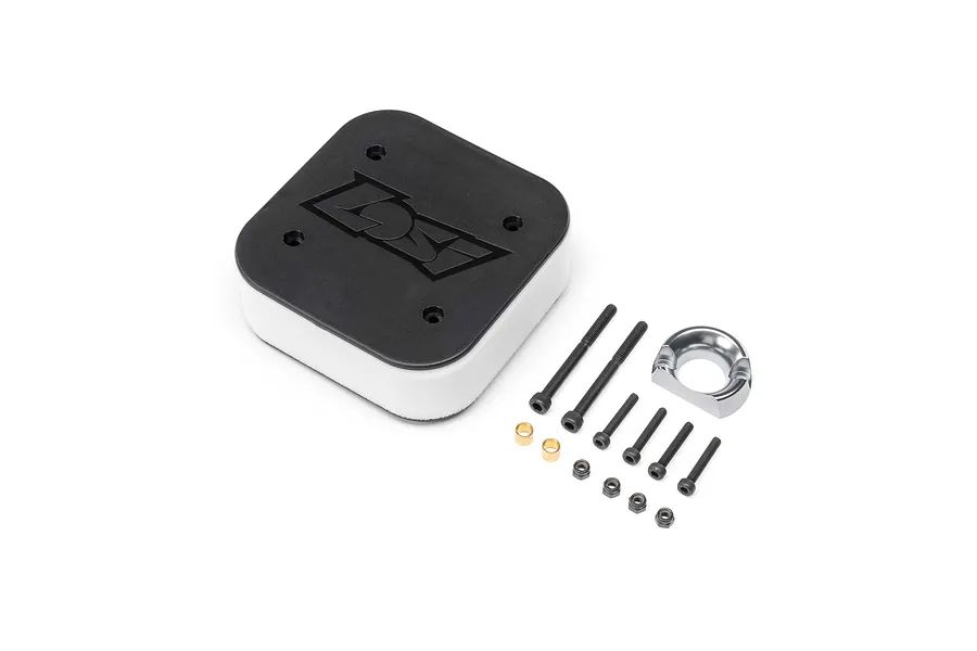 Losi complete air filter assembly including foam element, hardware, and mounting neck on white background.
