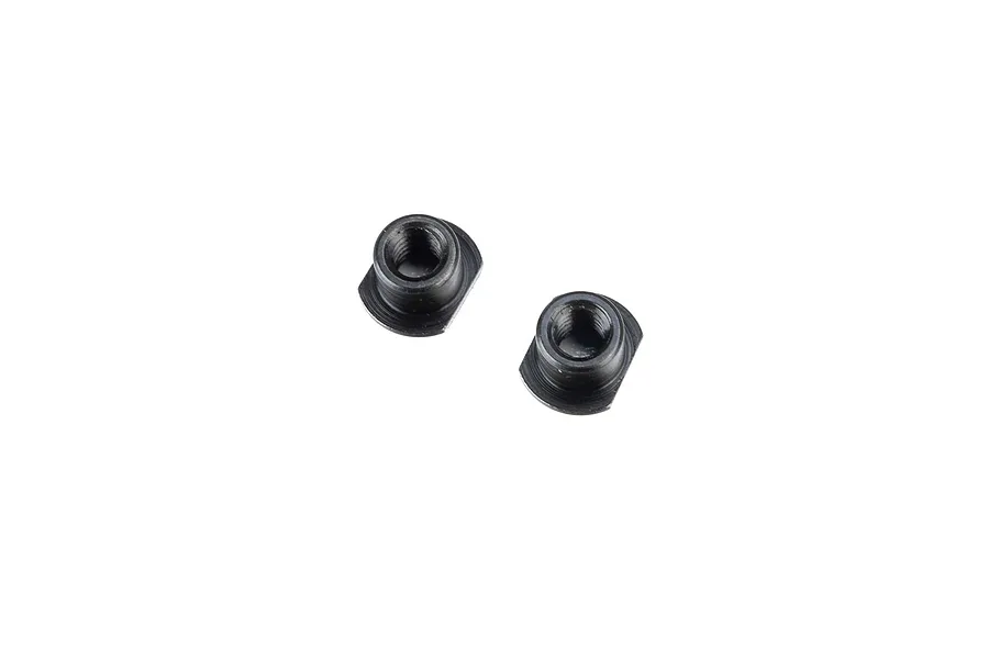 Two black threaded metal inserts shown against a clean white background.
