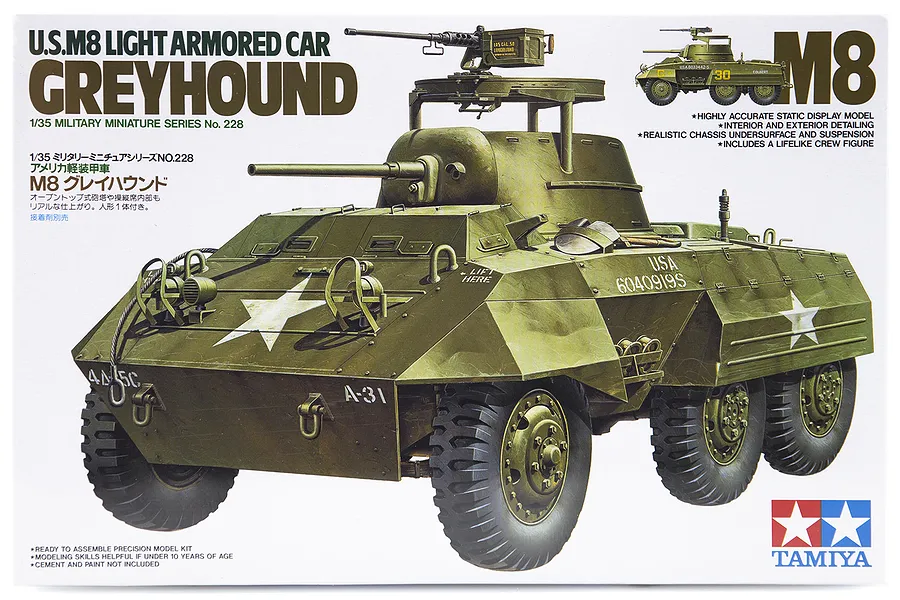 Tamiya 1/35 U.S. M8 Greyhound Light Armoured Car Scaled Plastic Model Kit image 17104