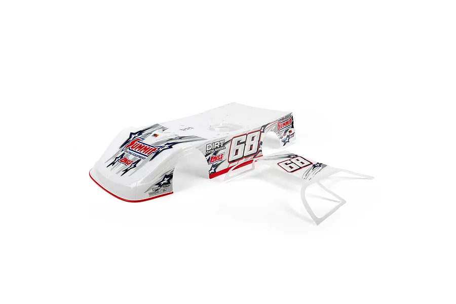 Losi 1/10 22S DLM painted body shell with Summit Racing livery and number 68 on a white background.