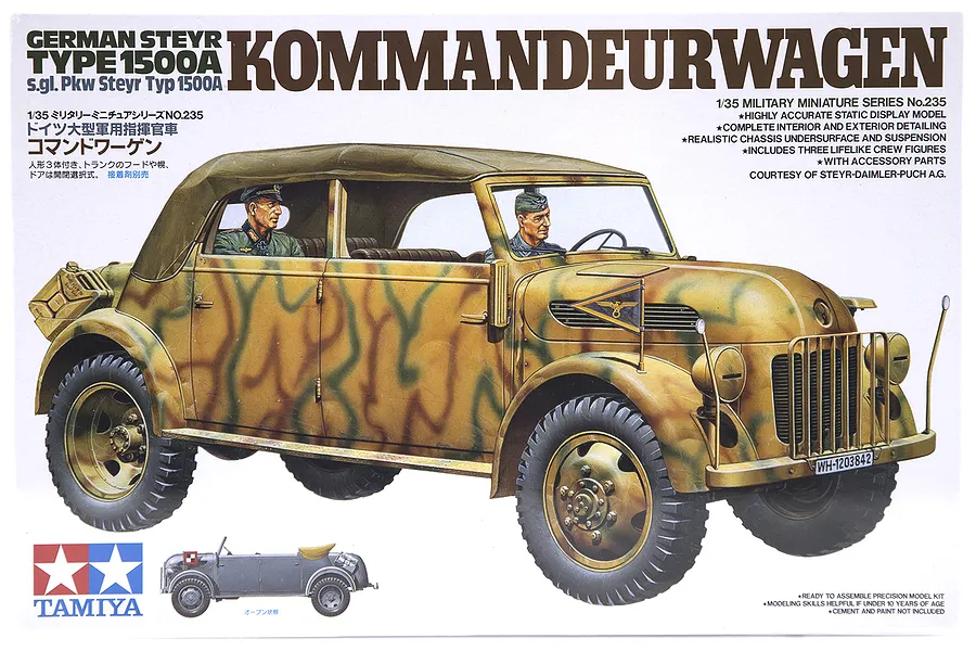 Tamiya 1/35 German Steyr Type 1500A Kommandeurwagen (s.gl.Pkw) Staff Car Scaled Plastic Model Kit image 17107