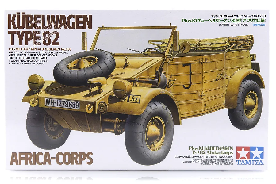 Tamiya 1/35 German Kubelwagen Type 82 Africa-Corps Truck Scaled Plastic Model Kit image 17110