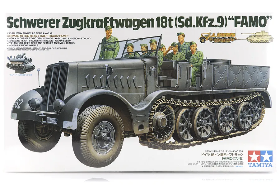 Tamiya 1/35 German Schwerer Zugkraftwagen 18 Ton Famo Half-Track (Sd.Kfz.9) Scaled Plastic Model Kit image 17111