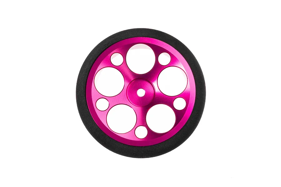 Spektrum pink aluminium wide circle wheel viewed straight on against a white background.