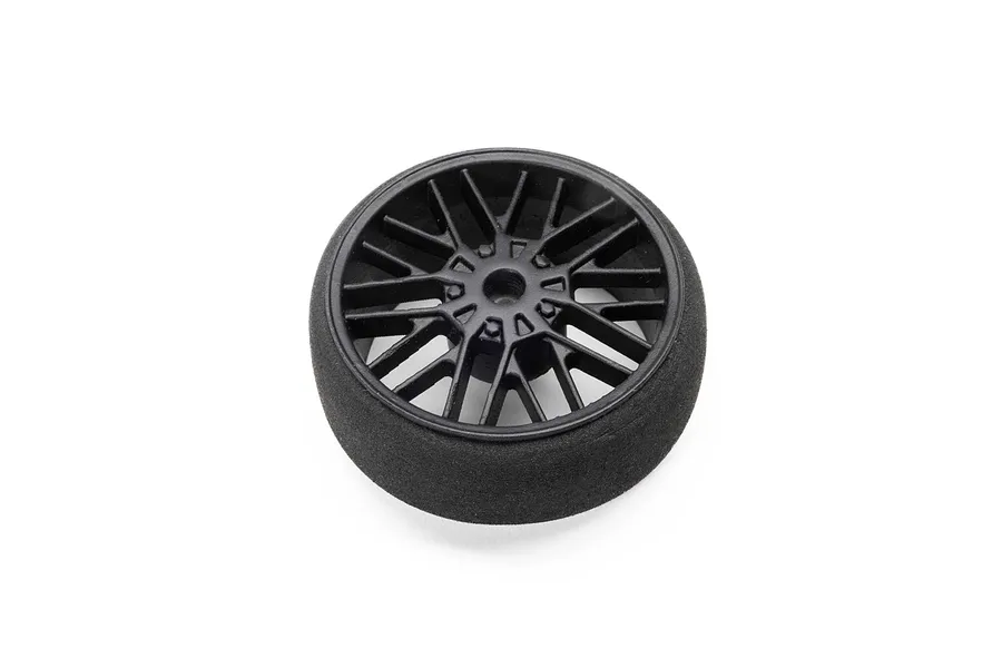 Studio product shot of a black Spektrum 10-spoke transmitter wheel with a foam grip against a plain white background.