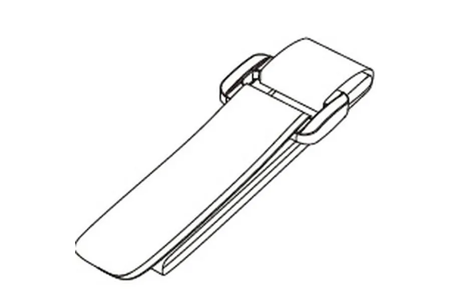 Black and white line drawing of a battery strap for an RC vehicle on a plain background.