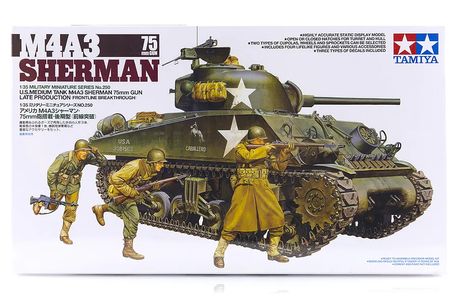 Tamiya 1/35 U.S. M4A3 Sherman Tank Scaled Plastic Model Kit image 17115