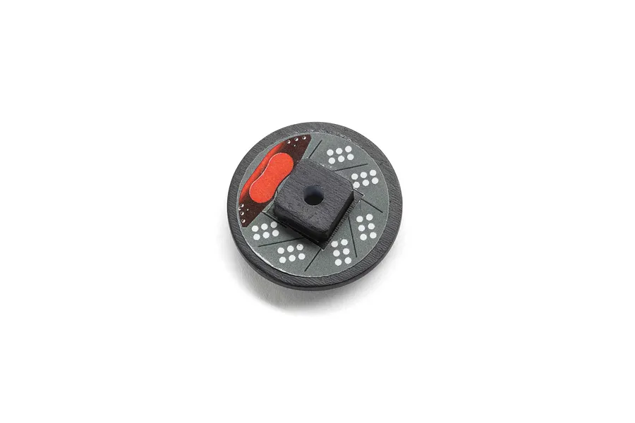 Spektrum transmitter wheel adaptor featuring a black disc styled with a brake rotor graphic against a plain white background.