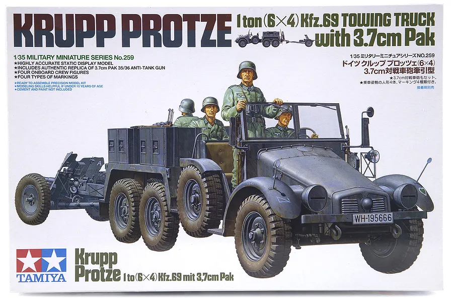 Tamiya 1/35 German Krupp Protze 6x4 1 Ton (kfz.69) Towing Truck w/ 3.7cm Pak Scaled Plastic Model Kit image 17119