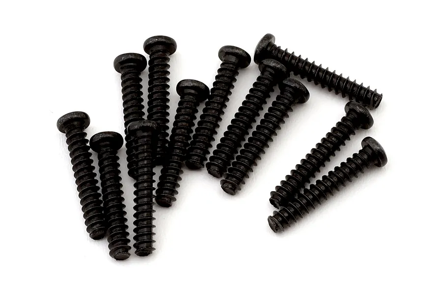 A group of twelve black coarse thread button head screws arranged on a plain white background.