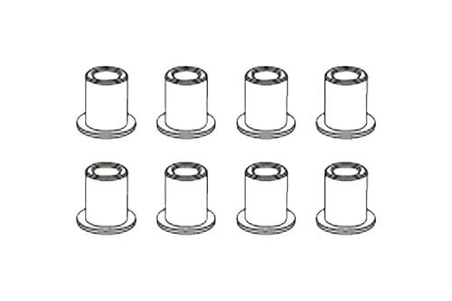 A technical diagram showing a set of 8 flanged bushings arranged in two rows of four against a white background.