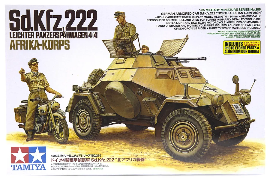 Tamiya 1/35 German Light Armoured 4x4 (Sd.Kfz.222) North African Campaign Scaled Plastic Model Kit image 17131