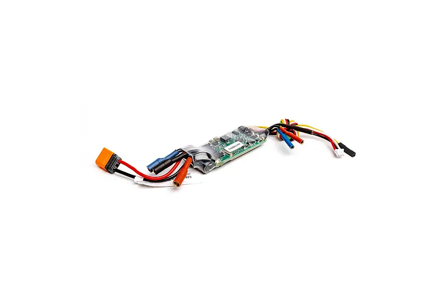 Spektrum dual brushless electronic speed controller with attached wires and connectors on a white background.