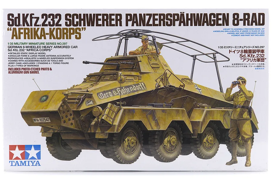 Tamiya 1/35 German Schwerer Panzerspahwagen 8-Rad Afrika Korps (Sd.Kfz. 232) Heavy Armoured Car Scaled Plastic Model Kit image 17139