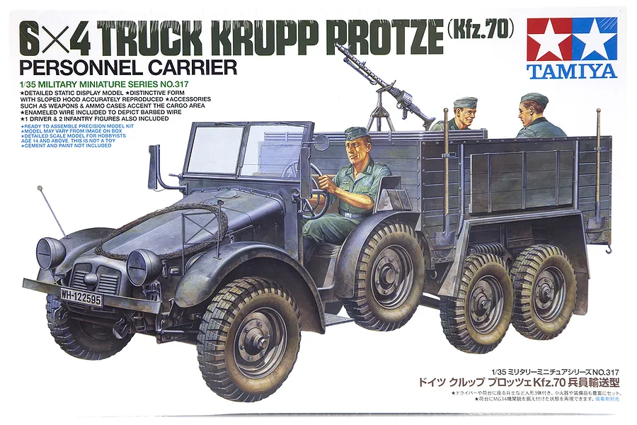 Tamiya 1/35 German Krupp Protze 6x4 Personnel Carrier (Kfz.70) Truck Scaled Plastic Model Kit image 17149