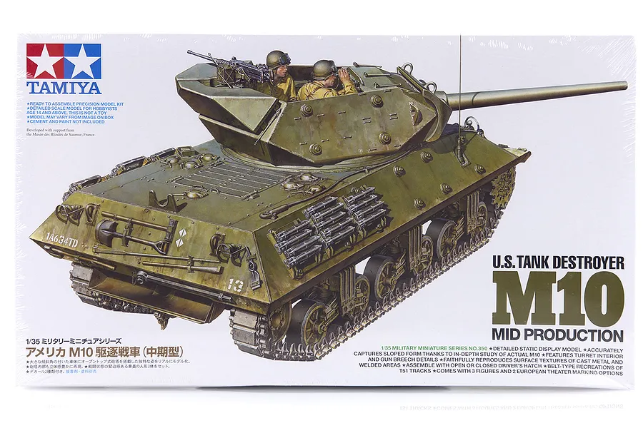 Tamiya 1/35 U.S. M10 Tank Destroyer Mid Production Tank Scaled Plastic Model Kit image 17171