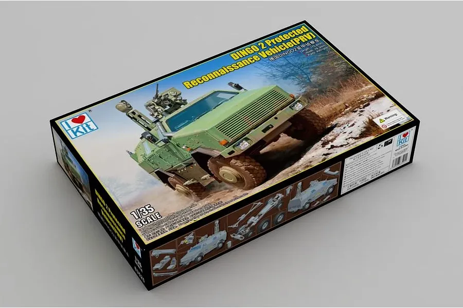 I Love Kit 1/35 DINGO 2 Protected Reconnaissance Vehicle (PRV) plastic model kit box in studio view.