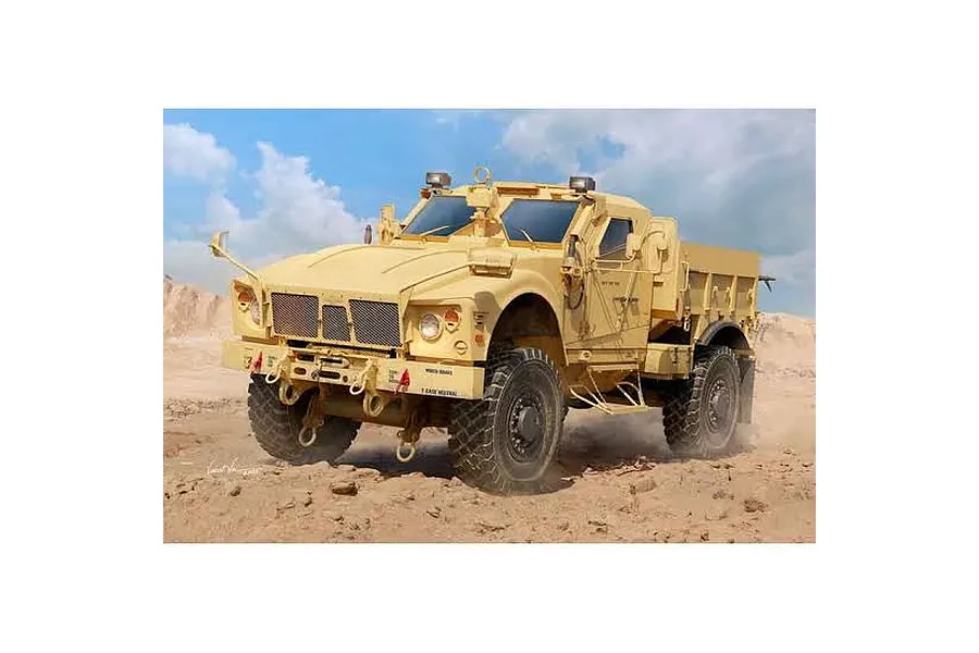 I Love Kit 1/35 scale M-ATV Cargo Carrier plastic model kit box art showing a tan military vehicle in a desert landscape.