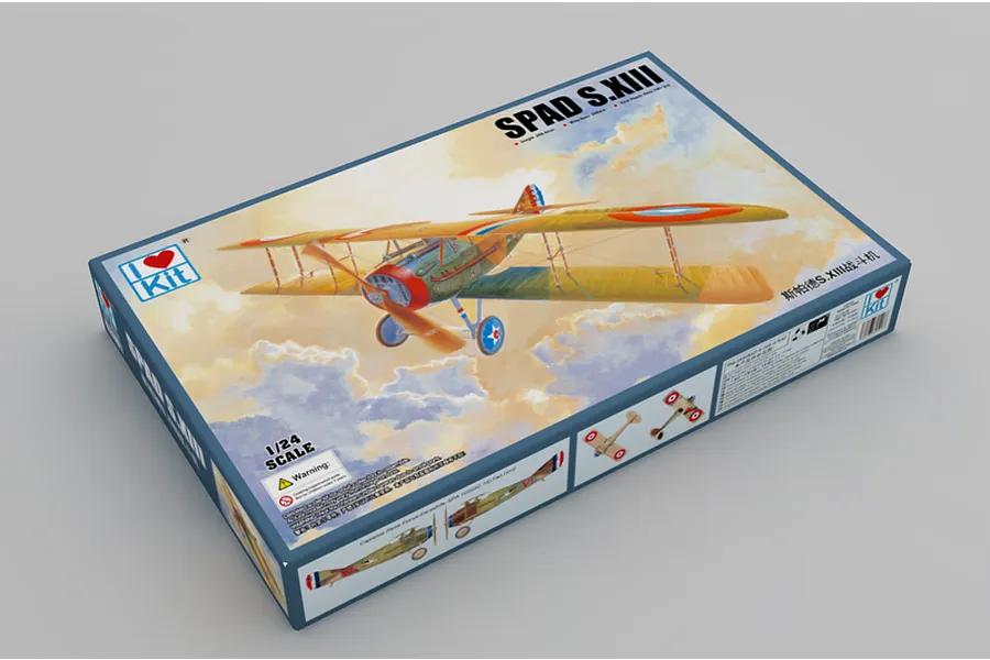 I Love Kit 1/24 SPAD S.XIII fighter plastic model kit packaging box shown against a neutral background.