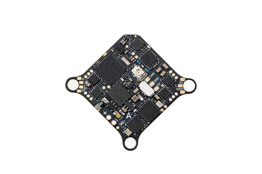 Top-down studio product shot of the BetaFPV Matrix 1S 5IN1 V2 Brushless Flight Controller board against a clean white background.