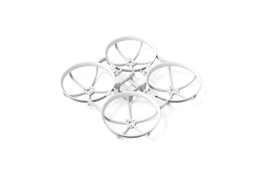 White BetaFPV Meteor75 Pro II drone quadcopter frame with integrated propeller guards shown from a top-down angle.