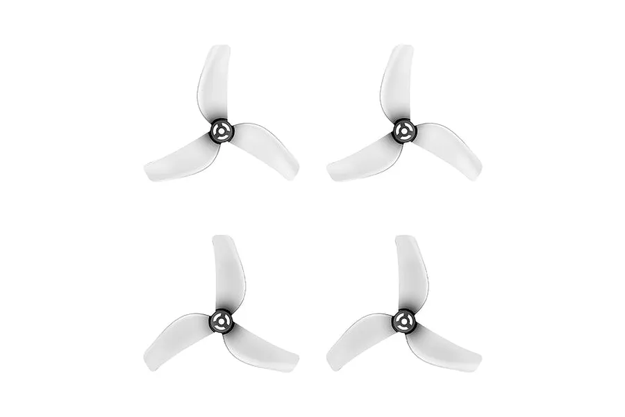 Four clear grey 3-blade propellers arranged in a square grid against a white background.