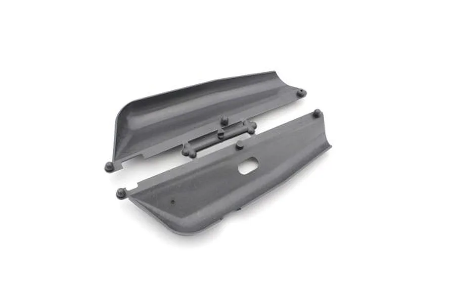 Kyosho grey plastic chassis side guards shown against a clean white studio background.