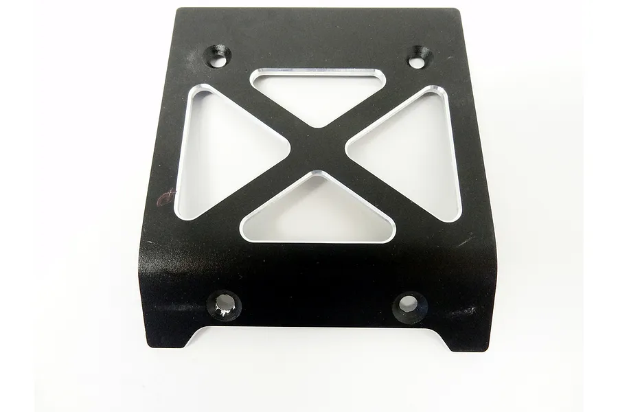 Rovan black aluminium roof plate viewed from above against a white background, featuring cut-out sections and mounting holes.
