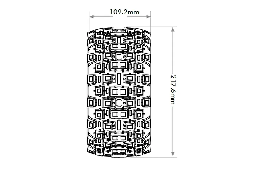 Technical dimension diagram of Jetko tyre showing 109.2mm width and 217.6mm height measurements.