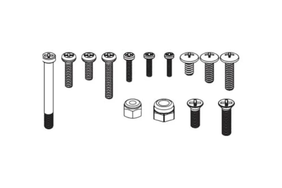 Line drawing diagram showing an assortment of RC screws, bolts, and nuts for the Hobby Plus Conqueror 6x6.