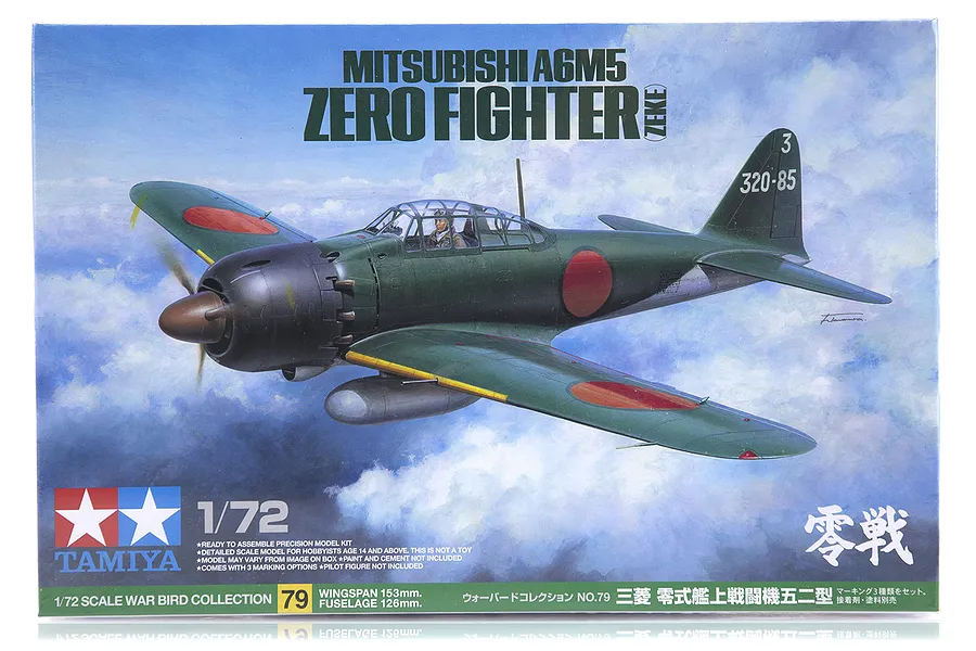 Tamiya 1/72 Mitsubishi A6M5 Zeke Zero Fighter Scaled Plastic Model Kit image 17230
