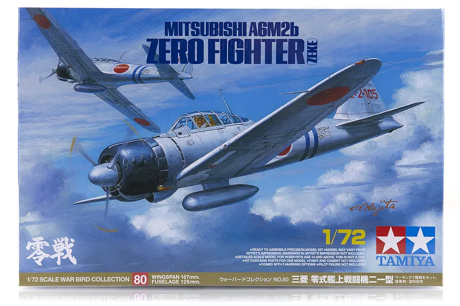 Tamiya 1/72 Mitsubishi A6M2b Zeke Zero Fighter Scaled Plastic Model Kit image 17231